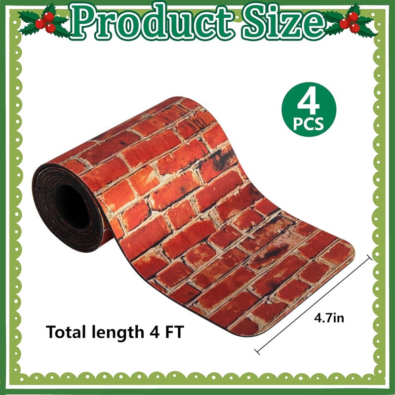 Iceyyyy 4 Pcs Christmas Village Red Brick Road-47.2 x 4.7 Inch Cuttable Christmas Village Landscape Road-Miniature Xmas Villages Accessories for DIY Home Garden Street Landscape Decorations - Image 2